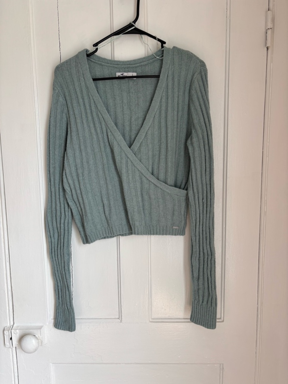 Hollister Mint Green Ribbed V-Neck Wrap Sweater